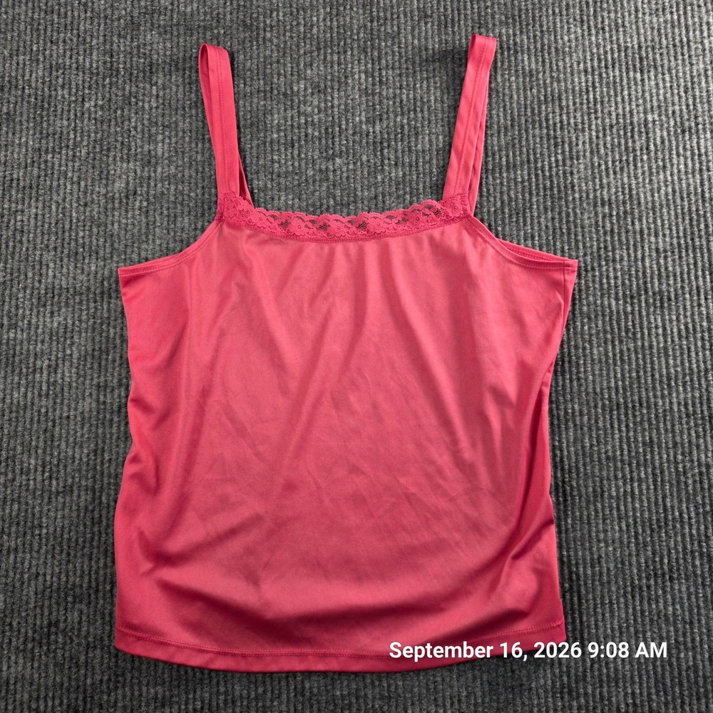 Cato Pink Lace Trim Camisole Tank Top Womens Large Square Neck Sleeveless Layer
